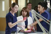 Suchen nach einer Lösung, um eine Patientin zu retten: Meredith (Ellen Pompeo, l.), Miranda (Chandra Wilson, M.) und Maggie (Kelly McCreary, r.) ... Suchen nach einer Lösung, um eine Patientin zu retten: Meredith (Ellen Pompeo, l.), Miranda (Chandra Wilson, M.) und Maggie (Kelly McCreary, r.) ...