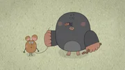 Die kleine Feldmaus hat Mitleid mit dem blinden Maulwurf. Er darf sich an ihrem Schwanz festhalten und wird zu dem Ort geleitet, wo Lena ihr Lied spielt, um den Fr&uuml;hling zu begr&uuml;&szlig;en.
