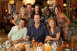 L-R:  Jason (Jason Bateman, v.), Cynthia (Kristen Bell, h.), Joey (Jon Favreau, h.), Lucy (Kristin Davis, h.), Dave (Vince Vaughn, v.), Shane (Faizon Love, h.), Ronnie (Malin Akerman, v.), Trudy (Kali Hawk, h.).