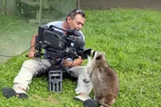 Kameramann Franz Posch mit Waschb&auml;r.