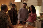 THE BURBS -- Pictured: (l-r) Kapil Talwakar as Naveen, Jack Whitehall as Rob, Keke Palmer as Samira