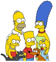 (13. Staffel) - Gemeinsam ist die Familie Simpsons unschlagbar: (v.l.n.r.) Lisa, Kater Schneeball, Homer, Bart, Hund Knecht Ruprecht, Marge und Maggie.