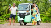 Hosts Stephanie Sitt and Luke Shantz rocking their tools with their Tuk Tuk, as seen on Betting on Paradise, Season 1 Hosts Stephanie Sitt and Luke Shantz rocking their tools with their Tuk Tuk, as seen on Betting on Paradise, Season 1