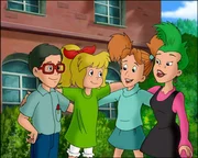 Die vier Freunde Florian (l.), Bibi (2.v.l.), Marita (2.v.r.) und Schubia (r.) haben die Gauner &uuml;berlistet.