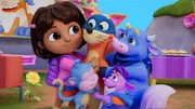 v.li.: Dora, Boots, Swiper, Tico, Benny