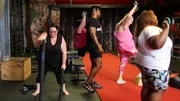 Tina, Meghan, Vannessa, and Ashely do high intensity interval training with Frank the "Curvy Killa." Tina, Meghan, Vannessa, and Ashely do high intensity interval training with Frank the "Curvy Killa."