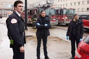 Chicago Fire Staffel 10 Folge 10 Sie warten auf die Verletzten: Brett Dalton als Jason Pelham, Hanako Greensmith als Violet Mikami, Kara Killmer als Sylvie Brett