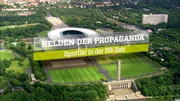 Titel "Helden der Propaganda - Sportler in der NS-Zeit" &uuml;ber dem Olympiastadion von Berlin.