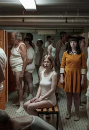 Paula (Fine Sendel) und ihre Mutter Elisa (Jule B&ouml;we) bereiten sich in der Nebenfiguren-Umkleide auf Ihren Einsatz vor.