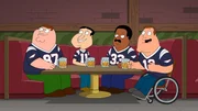 Sind begeisterte New England Patriots Fans: (v.l.n.r.) Peter, Quagmire, Cleveland und Joe ...