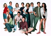 Treffen sich nach fast einem Jahr wieder (hinten v.l.n.r.): Vicky (Tara Reid), Oz (Chris Klein), Michelle (Alyson Hannigan), Kev (Thomas Ian Nicholas), Jessica (Natasha Lyonne), Jims Vater Noah (Eugene Levy), Jim (Jason Biggs), Nadia (Shannon Elizabeth) und Heather (Mena Suvari, vorne l.), Stifler (Seann William Scott, vorne Mitte), Finch (Eddie Kaye Thomas, vorne r.)