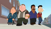 (v.l.n.r.) Joe Swanson; Peter Griffin; Cleveland Brown; Glenn Quagmire