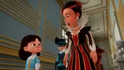 Lady Lala (2. von rechts) erkennt, dass mit der Drehleier des K&ouml;nigs (links) etwas nicht stimmt. Es ist keine Stradovari, wie angenommen.