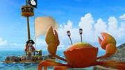 Ohne die Hilfe der Krabben, die ihm geholfen haben ein Flo&szlig; zu bauen, w&auml;re K&auml;pt&rsquo;n Sharky auf dem einsamen Eiland verloren gewesen.