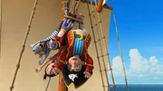 So hat sich das K&auml;pt&rsquo;n Sharky nicht vorgestellt. Gemeinsam mit seinen Freunden und seiner Crew wurde er gefangen genommen und h&auml;ngt kopf&uuml;ber am Mast seines eigenen Schiffes.