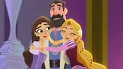 TANGLED: THE SERIES - "What the Hair?!" - Rapunzel and Cassandra venture out to a wizard's cottage to try and find out what has happened to her hair. QUEEN ARIANNA, KING FREDERIC, RAPUNZEL