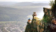 Kletterer am Rotenfels bei Traisen, Rheinland-Pfalz.