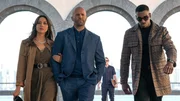 v.li.: Sarah Fidel (Aubrey Plaza), Orson Fortune (Jason Statham), JJ Davies (Bugzy Malone)