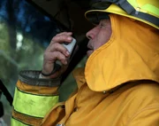 Stan Zuray calling in back up when water levels in the fire truck get low.