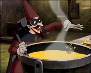 All das erbeutete Gold aus seinen Raubz&uuml;gen in Neustadt schmilzt Katzengold im gro&szlig;en Kessel.