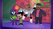 Raven (l.), Beast Boy (2.v.l.), Starfire (3.v.l.), Robin (3.v.r.), Cyborg (2.v.r.)