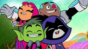 v.li.: Starfire, Beast Boy, Raven, Cyborg