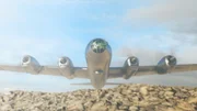 B-29 fliegt im Tiefflug &uuml;ber den Pazifischen Ozean.