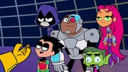 v.li.: Robin, Raven, Cyborg, Beast Boy, Starfire