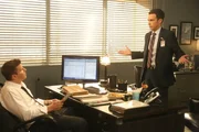 Booth (David Boreanaz, l.) findet das Verhalten von Agent Aubrey (John Boyd) bei den Ermittlungen im Mordfall Wachlin auffallend emotional und beschlie&szlig;t, Nachforschungen anzustellen.