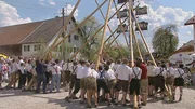 Der letzte Schub - Aufstellen des Unterbrunner Maibaums.