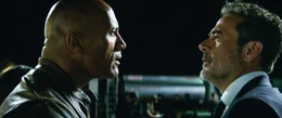 L-R: Davis Okoye (Dwayne Johnson), Harvey Russell (Jeffrey Dean Morgan)