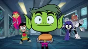 v.li.: Starfire, Robin, Beast Boy, Raven, Cyborg