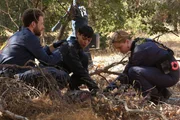 L‑R: Jack Hodgins (T.J. Thyne), Camille Saroyan (Tamara Taylor) und Temperance Brennan (Emily Deschanel)