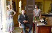 Death in Paradise - Generic - Pictures shows: (L-R) ELIZABETH BOURGINE as Catherine, BEN MILLER as DI Richard Poole and SARA MARTINS as Camille
