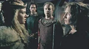 V.l.n.r.: Brunhild (Kristanna L&oslash;ken), Hagen (Julian Sands), K&ouml;nig Gunther (Samuel West), Siegfried (Benno F&uuml;rmann).