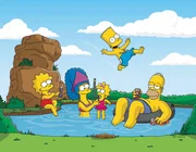 (17. Staffel) - Eine ganz besondere Familie: Lisa (l.), Homer (r.), Bart (2.v.r.), Marge (2.v.l.) und Maggie (M.).
