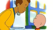 Zum Einzug hat Caillou der neuen Nachbarin einen Kuchen mitgebracht.