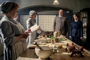 L-R: Mrs Patmore (Lesley Nicol), Daisy (Sophie McShera), Mr Carson (Jim Carter), Mrs Hughes (Phyllis Logan)