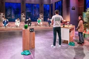 Sara Farzaneh und Ben Schwedhelm pr&auml;sentieren den "L&ouml;wen" Carsten Maschmeyer, Judith Williams, Frank Thelen, Dagmar W&ouml;hrl und Ralf D&uuml;mmel mit MySpirulina, einer autarken Spirulina-Farm.