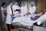 Hans-Peter Brenner (Michael Trischan, 3.v.li.) darf das erste Mal auf der Visite vorstellen. Er ist so aufgeregt, dass er einiges durcheinanderbringt. W&auml;hrend Dr. Lea Peters (Anja Nejarri, 2.v.re.) ihm behilflich zu Seite steht, verunsichert Dr. Kaminski (Udo Schenk, 2.v.li.) Brenner noch mehr. Schwester Ulrike (Anita Vulesica, li.) hat Mitleid mit dem angehenden Arzt. Andere: Komparsen