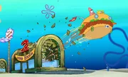 Im Burgermobil machen sich Patrick (l.) und Spongebob (r.) auf den Weg nach Shell City ...