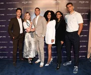 (L-R) Daniel Henney, Rosamund Pike, Josha Stradowski, Zo&euml; Robins, Madeleine Madden und Marcus Rutherford attend The Prime Experience: "Wheel Of Time"