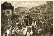 Die Verkehrssituation auf der Mariahilfer Stra&szlig;e um 1885.
