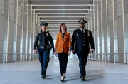 Pictured (L-R): Carra Patterson as Kaya Blanke, Carrie Preston as Elsbeth Tascioni, and Wendell Pierce as Captain Wagner.