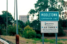Ortseingangsschild von Middletown, Ohio, der Heimatstadt von JD Vance im sogenannten Rust Belt Amerikas.