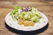 Vorspeise: Jellys mit Wildkr&auml;uter-Salat.