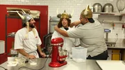 Joey, Chad and Frankie try on Viking helmets.