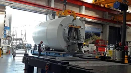 Im d&auml;nischen Brande entsteht das Maschinenhaus des Windrades, in dem sp&auml;ter der Generator sitzt.