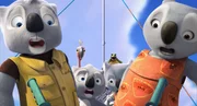 Im Sturzflug: (v.l.) Mr. Bill, Jorge, Blinky, Jacko, Katie und Mrs. Bill.