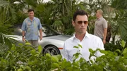 V.l.: Sam Axe (Bruce Campbell), Michael Westen (Jeffrey Donovan) und Jesse Porter (Coby Bell) sollen f&uuml;r die CIA einen Waffeningenieur &uuml;berpr&uuml;fen. Doch die drei merken schnell, dass mit dem gar nicht zu spa&szlig;en ist.